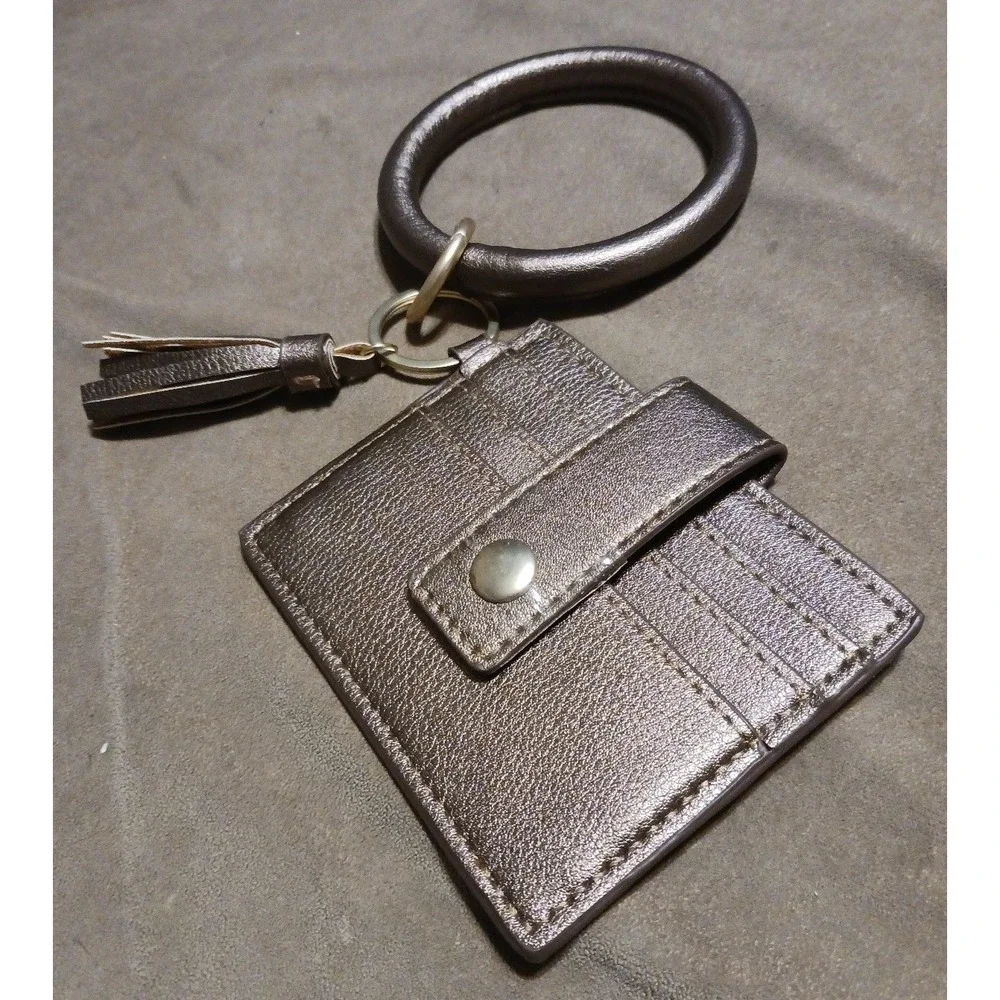 Chico's Metallic Gold Keychain Wristlet Cardholder Wallet
